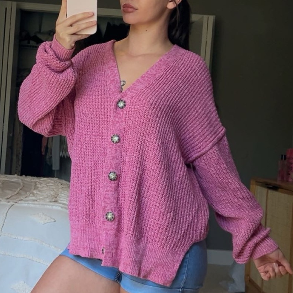 Urban outfitters pink button up sweater